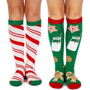 imageLavley Knee High Christmas Socks For Adults  Cute Holiday Party Outfit Accessories For Women and Men  Cookies ampamp Candy Cane 2 Pack