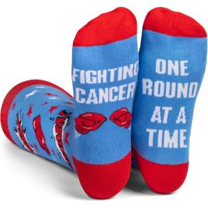 imageLavley Medical Themed Socks for Nurses Doctors and Cancer Survivors  Unisex Style for Men and Women US Alpha One Size Regular Regular Blue Beat Cancer