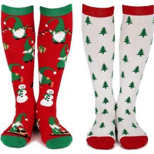 imageKnee High Christmas Socks For Adults  Cute Holiday Party Outfit Accessories For Women and Men  One Size LongGnomes  Trees