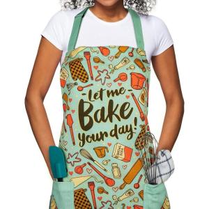 imageLavley Christmas Baking Aprons With Pockets For Women Men and Kids  100 Cotton Long Waist Ties Adjustable Neck StrapLet Me Bake Your Day