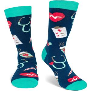 imageLavley Medical Themed Socks for Nurses Doctors and Cancer Survivors  Unisex Style for Men and WomenMedical Worker BlueTeal