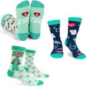 imageLavley Medical Themed Socks for Nurses Doctors and Cancer Survivors  Unisex Style for Men and WomenThree Pack Variety