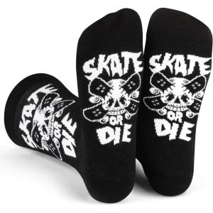 imageLavley Funny Socks For Men  Novelty Gifts For Sports Fans Golfing Pickleball Weight Lifting Racing and More US Alpha One Size Regular Regular Skate or Die