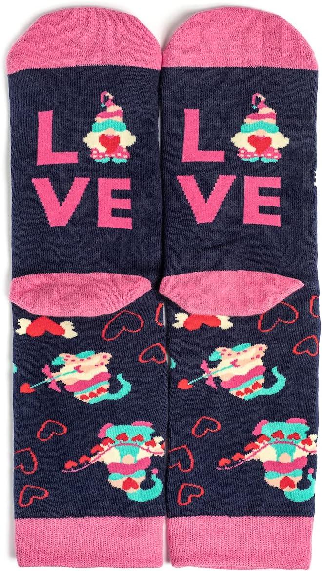 imageLavley Fun and Funny Socks for Women  Cute Colorful Acessory Gifts for Adults and Teens  One Size Fits Most LadiesGnome Love