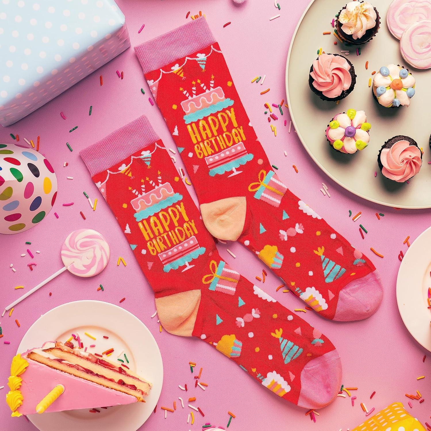 imageLavley Fun and Funny Socks for Women  Cute Colorful Acessory Gifts for Adults and Teens  One Size Fits Most LadiesHappy Birthday