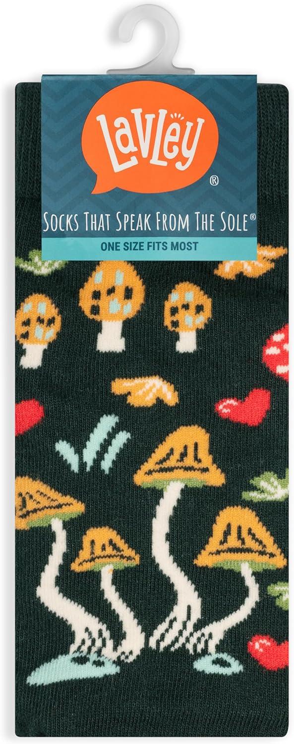 imageLavley Fun and Funny Socks for Women  Cute Colorful Acessory Gifts for Adults and Teens  One Size Fits Most LadiesMush Love Mushrooms