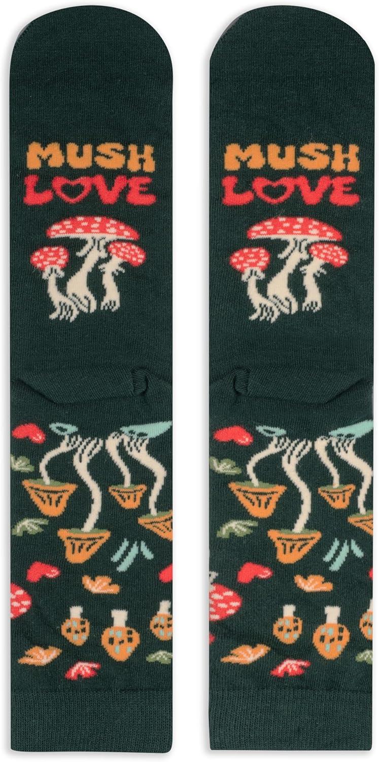 imageLavley Fun and Funny Socks for Women  Cute Colorful Acessory Gifts for Adults and Teens  One Size Fits Most LadiesMush Love Mushrooms