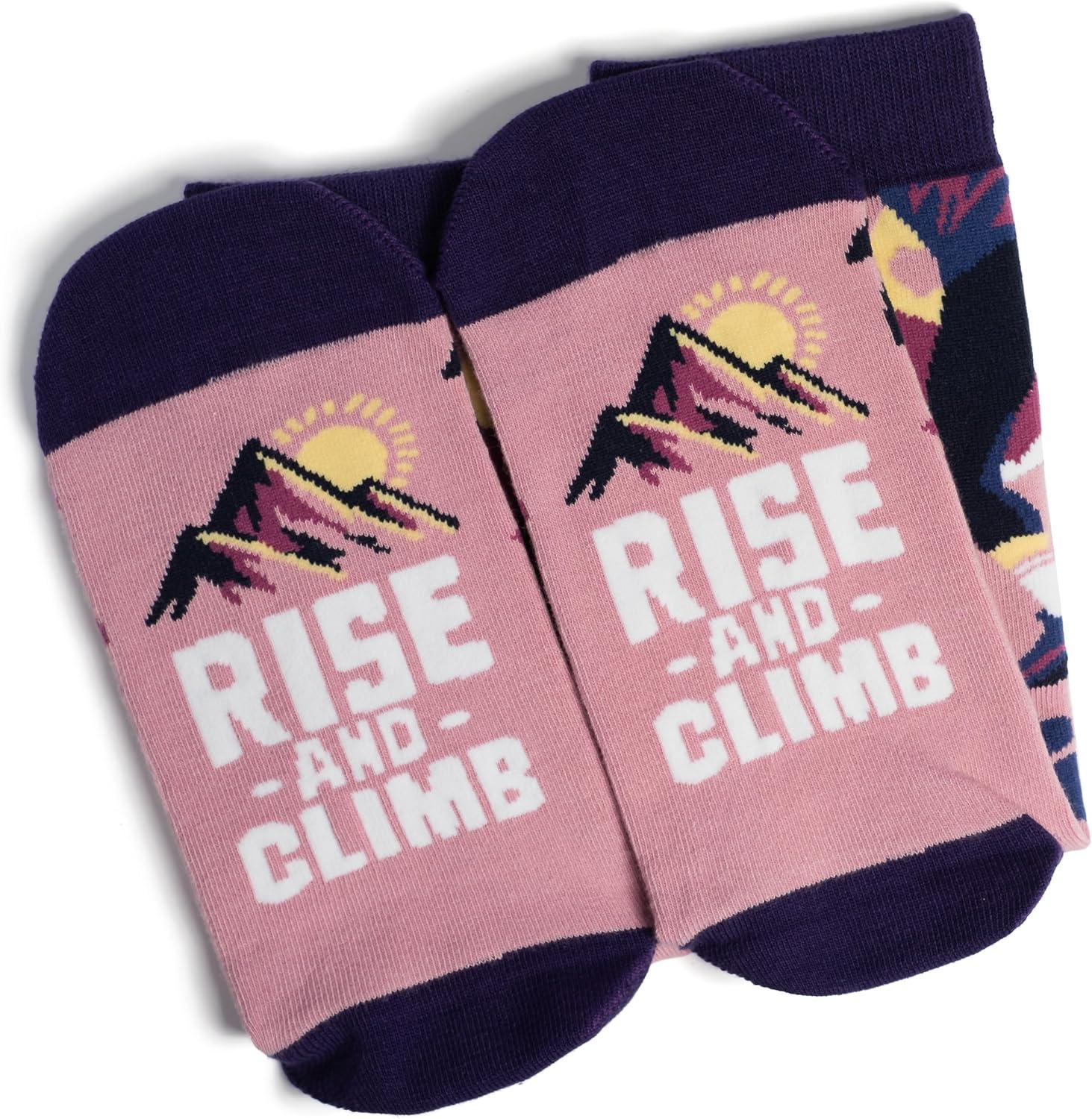 imageLavley Fun and Funny Socks for Women  Cute Colorful Acessory Gifts for Adults and Teens  One Size Fits Most LadiesRise and Climb Purple