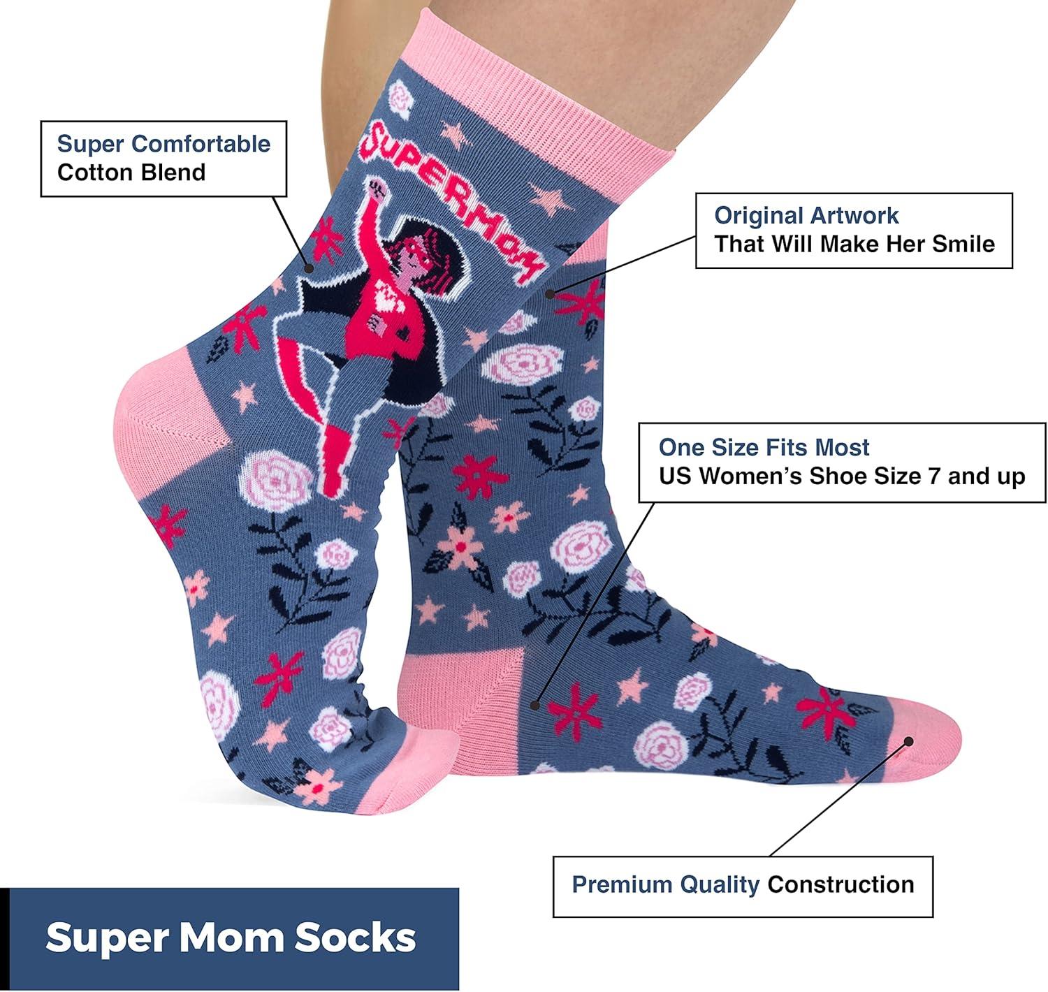 imageLavley Fun and Funny Socks for Women  Cute Colorful Acessory Gifts for Adults and Teens  One Size Fits Most LadiesSupermom