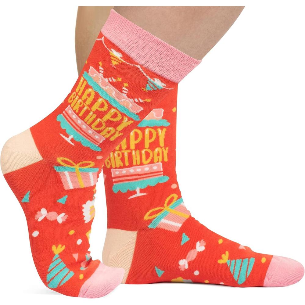 imageLavley Fun and Funny Socks for Women  Cute Colorful Acessory Gifts for Adults and Teens  One Size Fits Most LadiesHappy Birthday