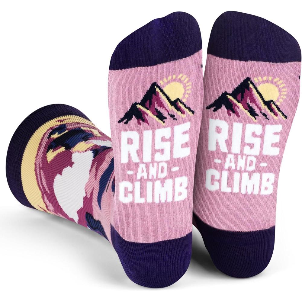 imageLavley Fun and Funny Socks for Women  Cute Colorful Acessory Gifts for Adults and Teens  One Size Fits Most LadiesRise and Climb Purple