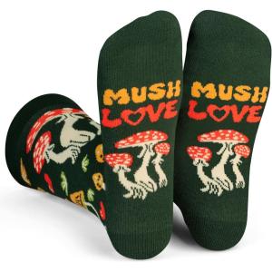 imageLavley Fun and Funny Socks for Women  Cute Colorful Acessory Gifts for Adults and Teens  One Size Fits Most LadiesMush Love Mushrooms