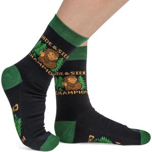imageLavley Funny Socks for Adults  Cool Novelty Gifts and Stocking Stuffers for Men Women ampamp Teens  One SizeBigfoot Hide and Seek Champion