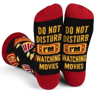 imageLavley Funny Socks for Adults  Cool Novelty Gifts and Stocking Stuffers for Men Women ampamp Teens  One SizeDo Not Disturb Im Watching Movies