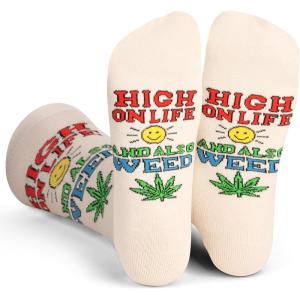 imageLavley Funny Socks for Adults  Cool Novelty Gifts and Stocking Stuffers for Men Women ampamp Teens  One SizeHigh on Life and Weed
