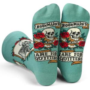 imageLavley Book and Reading Socks for Adults  Funny Gifts for Reader  Unisex for Men and Women Bookmarks are for Quitters