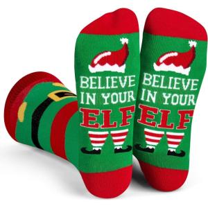 imageLavley Funny Christmas Socks for Adults  Novelty Stocking Stuffer Gifts for Men Women and Teens  Unisex One SizeBelieve in Your Elf
