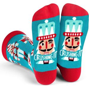 imageLavley Funny Christmas Socks for Adults  Novelty Stocking Stuffer Gifts for Men Women and Teens  Unisex One SizeCrushing It Nutcracker