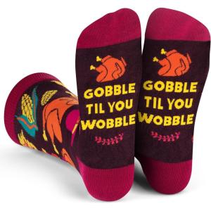 imageLavley Funny Christmas Socks for Adults  Novelty Stocking Stuffer Gifts for Men Women and Teens  Unisex One SizeGobble Til You Wobble