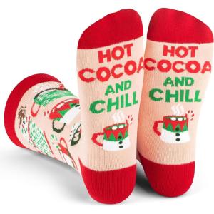imageLavley Funny Christmas Socks for Adults  Novelty Stocking Stuffer Gifts for Men Women and Teens  Unisex One SizeHot Cocoa and Chill
