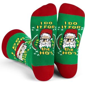 imageLavley Funny Christmas Socks for Adults  Novelty Stocking Stuffer Gifts for Men Women and Teens  Unisex One SizeI Do It for the Hos Santa