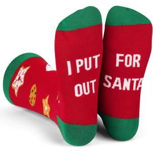 imageLavley Funny Christmas Socks for Adults  Novelty Stocking Stuffer Gifts for Men Women and Teens  Unisex One SizeI Put Out for Santa