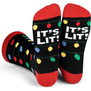 imageLavley Funny Christmas Socks for Adults  Novelty Stocking Stuffer Gifts for Men Women and Teens  Unisex One SizeIts Lit Christmas Lights
