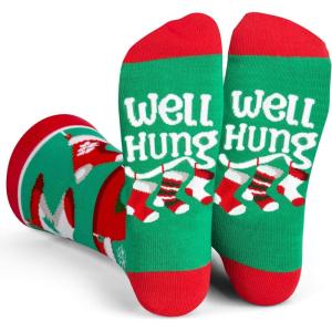 imageLavley Funny Christmas Socks for Adults  Novelty Stocking Stuffer Gifts for Men Women and Teens  Unisex One SizeWell Hung
