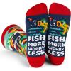 imageLavley Fishing and Hunting Socks  Gag gift for hunters and fishermen  Great for Christmas Fathers Day or birthdaysFish More Worry Less