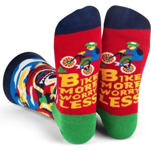 imageLavley Bike Socks  Gifts for cyclists and mountain bikers  Fun holiday or birthday gift  Great stocking stufferBike More  Worry Less