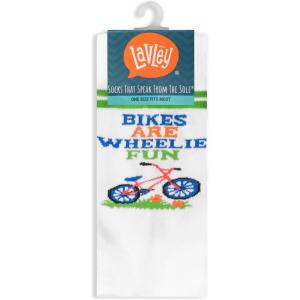 imageLavley Bike Socks  Gifts for cyclists and mountain bikers  Fun holiday or birthday gift  Great stocking stufferBikes Are Wheelie Fun