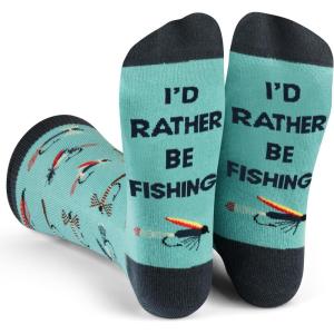 imageLavley Fishing and Hunting Socks  Gag gift for hunters and fishermen  Great for Christmas Fathers Day or birthdaysId Rather Be Fishing Flies