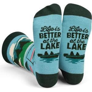 imageLavley Fishing and Hunting Socks  Gag gift for hunters and fishermen  Great for Christmas Fathers Day or birthdaysLife is Better at the Lake