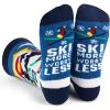 imageLavley Ski Socks  Funny socks for skiers and snowboarders  Unisex novelty gift  Great for birthdays or holidaysSki More Worry Less