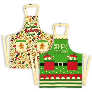 imageLavley Christmas Baking Aprons  Funny kitchen gift for men women and kids  100 cotton adjustable apron for holiday bakersHoliday Aprons Kids 2 Pack