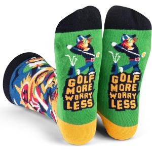 imageLavley Funny Golf Socks  Fun gift for golfers  Unisex one size fits most  Great for birthdays or stocking stuffersGolf More Worry Less
