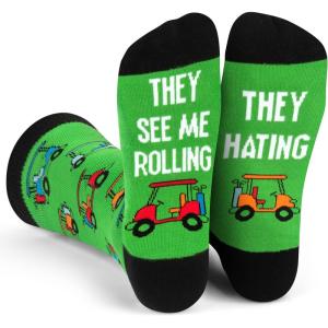 imageLavley Funny Golf Socks  Fun gift for golfers  Unisex one size fits most  Great for birthdays or stocking stuffersThey See Me Rolling