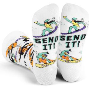 imageLavley Ski Socks  Funny socks for skiers and snowboarders  Unisex novelty gift  Great for birthdays or holidaysSend It Snowboard