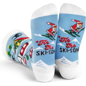 imageLavley Ski Socks  Funny socks for skiers and snowboarders  Unisex novelty gift  Great for birthdays or holidaysTis the Skison