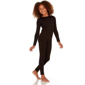 imageThermajane Thermal Underwear for Kids Long Johns Girls Thermal Underwear Set Base Layer Kids Long UnderwearBlack