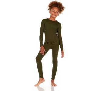 imageThermajane Thermal Underwear for Kids Long Johns Girls Thermal Underwear Set Base Layer Kids Long UnderwearOlive Green