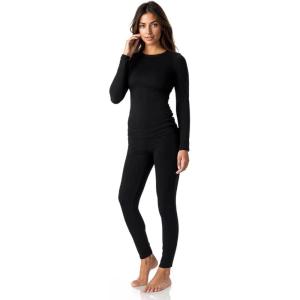imageThermajane Long Johns Thermal Underwear for Women Fleece Lined Base Layer Pajama Set Cold WeatherBlack