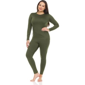 imageThermajane Long Johns Thermal Underwear for Women Fleece Lined Base Layer Pajama Set Cold WeatherOlive Green