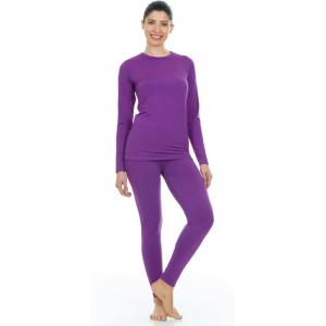imageThermajane Long Johns Thermal Underwear for Women Fleece Lined Base Layer Pajama Set Cold WeatherPurple
