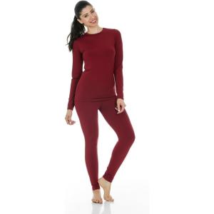 imageThermajane Long Johns Thermal Underwear for Women Fleece Lined Base Layer Pajama Set Cold WeatherRed
