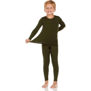 imageThermajohn Thermal Underwear for Kids Boys Thermal Underwear Set  Kids Base Layers for Skiing  Long Johns for Boys KidsOlive Green