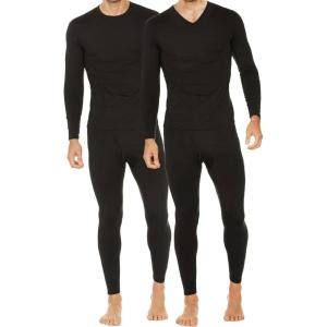 imageThermajohn 2 Pack Thermal Underwear for Men Size L VNeck ampamp Crew Neck Black