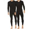 imageThermajohn 2 Pack Thermal Underwear for Men Size M VNeck ampamp Crew Neck Black