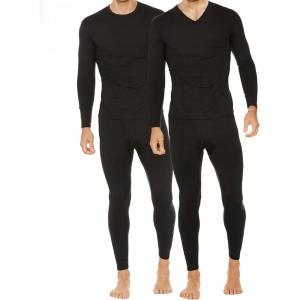 imageThermajohn 2 Pack Thermal Underwear for Men Size M VNeck ampamp Crew Neck Black