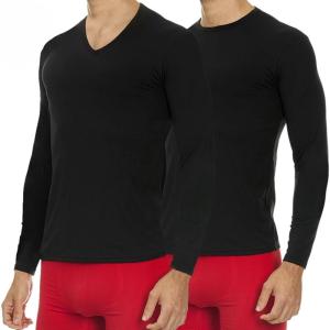 imageThermajohn Thermal Shirts for Men Size M 2 Pk Crew ampamp VNeck Black